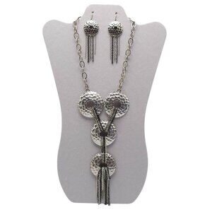 Hammered Silver Tone Necklace Earrings Set With Chain Tassels Laura Ashley